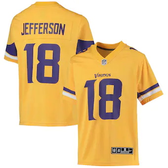 youth nike justin jefferson gold minnesota vikings inverted